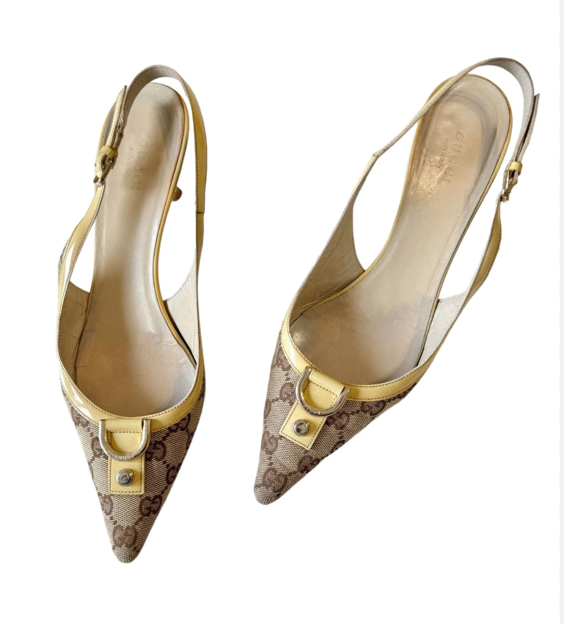 Gucci monogram slingbacks yellow lining